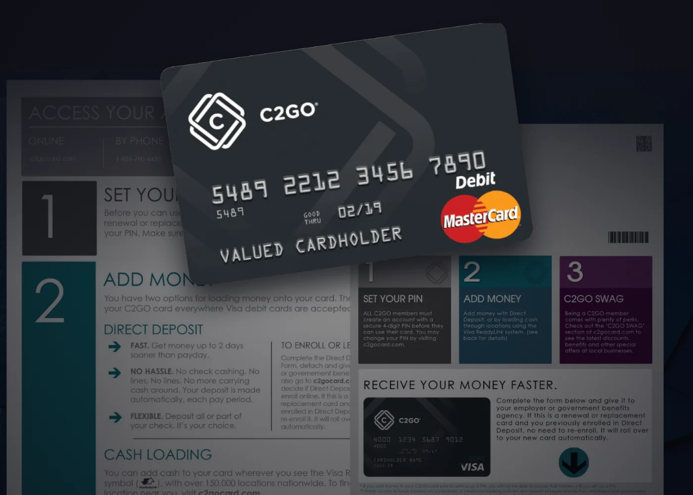C2GO’s welcome kit with the debit card