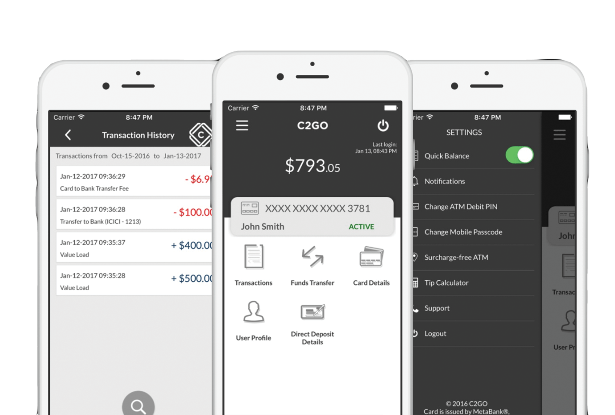 C2GO mobile dashboard