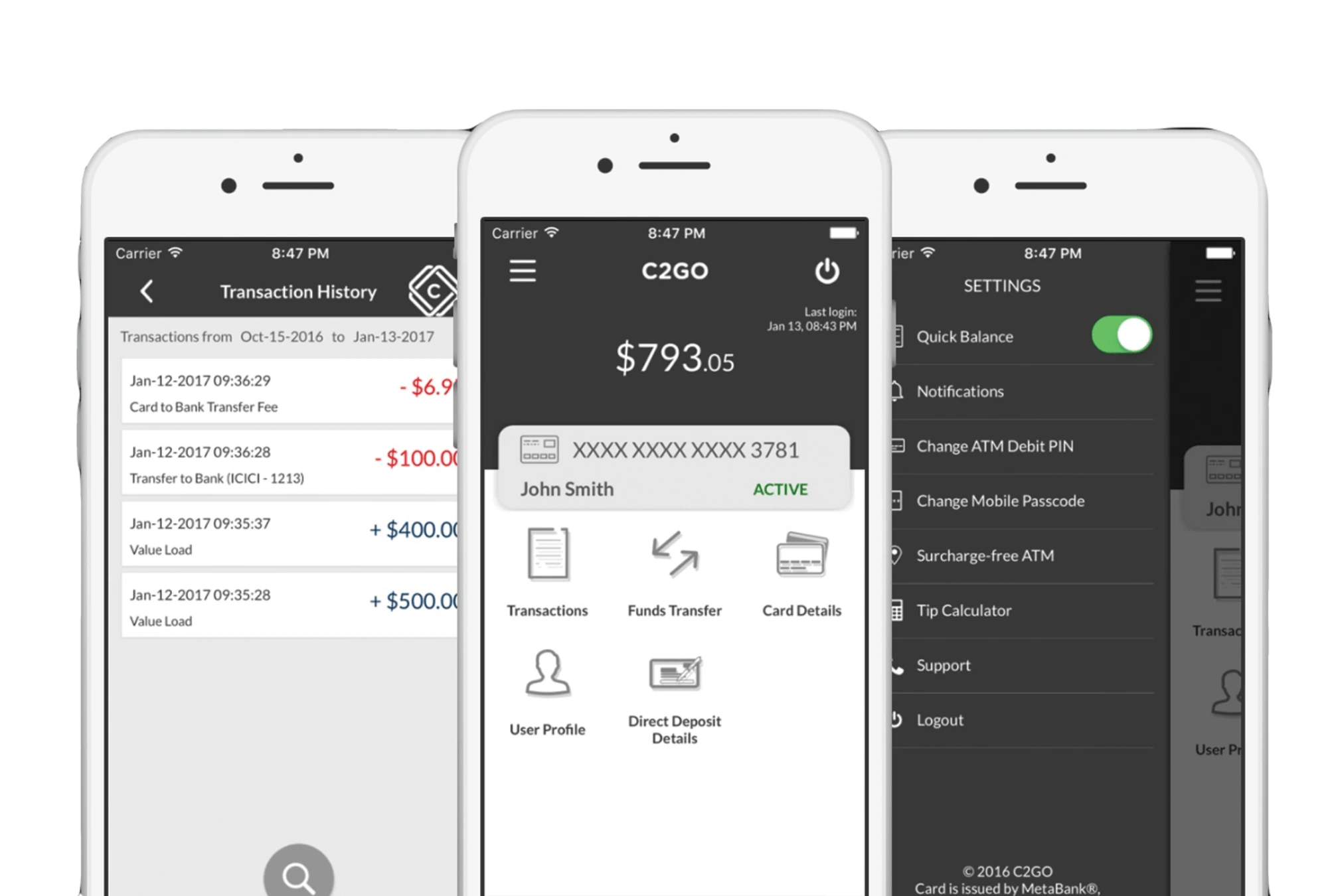 C2GO mobile dashboard