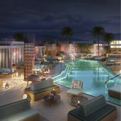 Dream Las Vegas pool deck at night