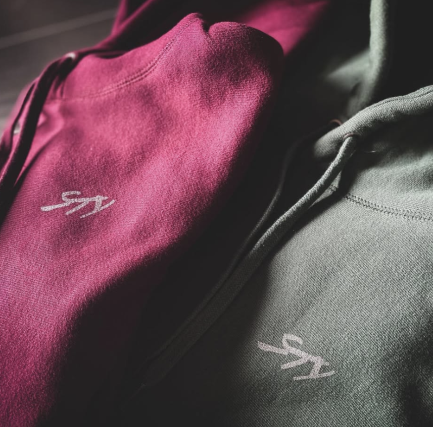 STY magenta hoodie detail